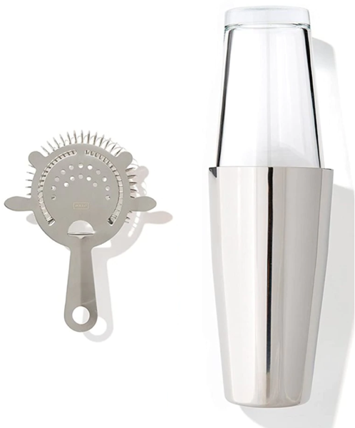 Metal cocktail shaker and strainer 